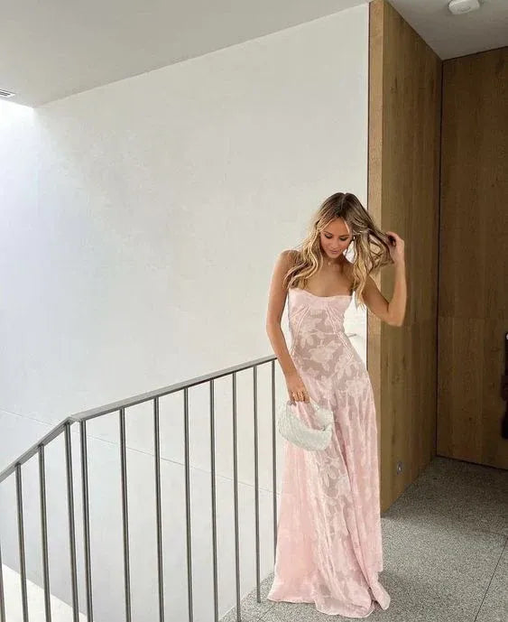 TingPo Wholesale Sexy Mermaid Spaghetti Straps Sleeveless Pink Lace Prom Dress